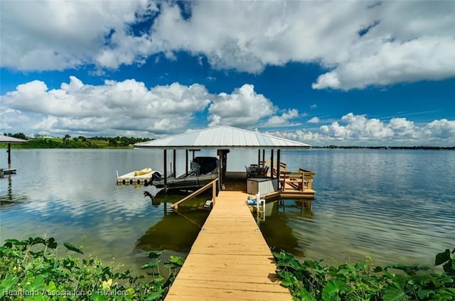 dock area with a water view