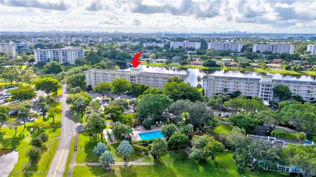 aerial view with a water view