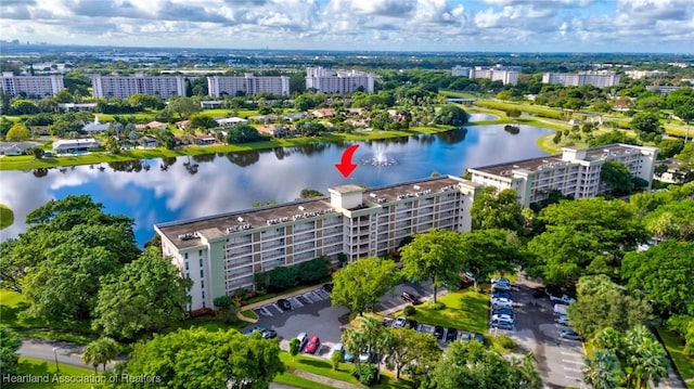 aerial view with a water view