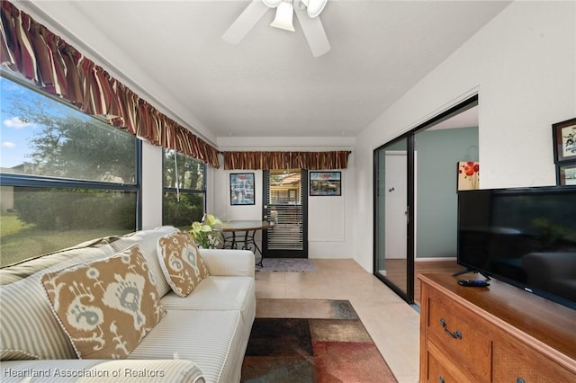 living room featuring ceiling fan