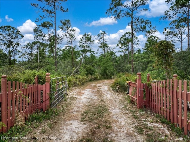 9131 Bridle Path, Sebring, FL 33875 - view of road with a view of trees, a gate, and a gated entry