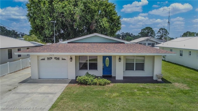 956 Shamrock Dr, Sebring, FL 33875 - ranch-style home featuring concrete driveway, roof with shingles, an attached garage, brick siding, and covered porch