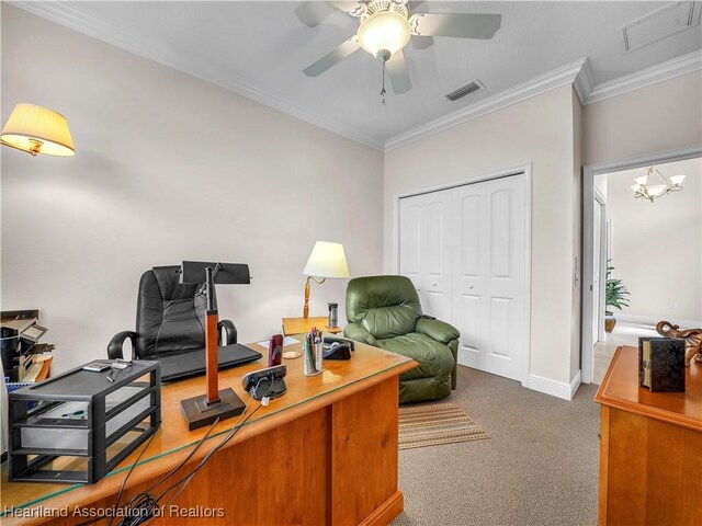 bedroom featuring ornamental molding and carpet flooring