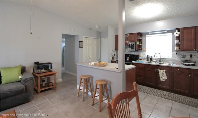1820 W Batavia Rd, Avon Park, FL 33825 - kitchen featuring decorative backsplash, stove, open shelves, and a sink