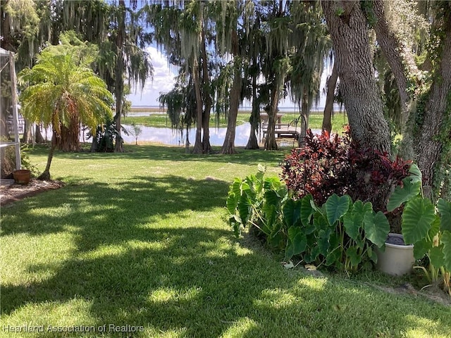 view of yard with a water view