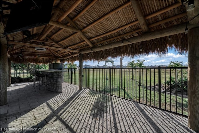 view of patio featuring a gazebo