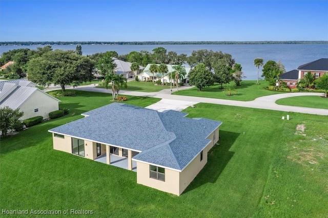 bird's eye view featuring a water view