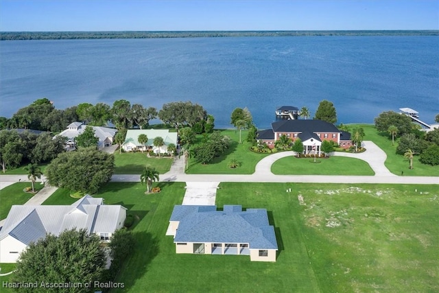 bird's eye view featuring a water view