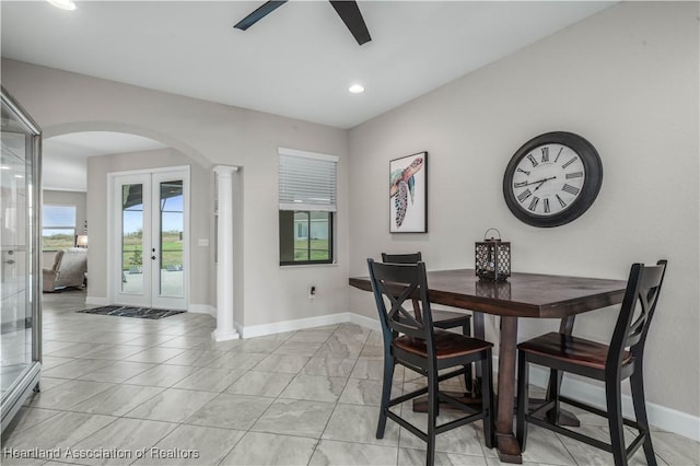 dining room featuring french doors and ceiling fan