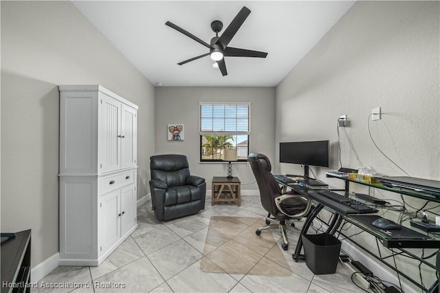 office area with ceiling fan