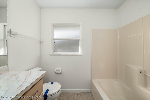 full bathroom with tile patterned floors, shower / washtub combination, vanity, and toilet