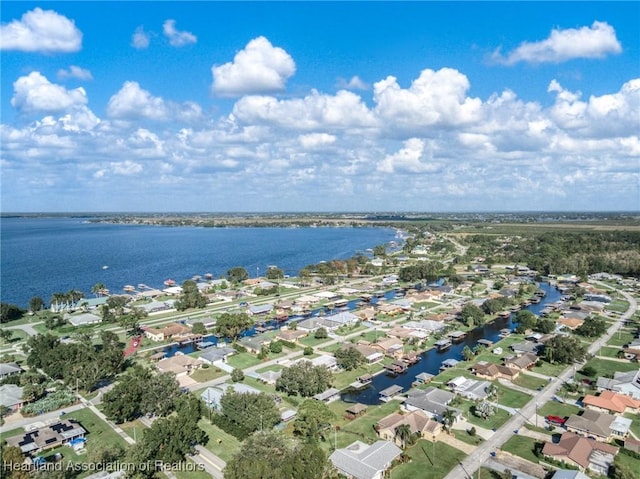 aerial view with a water view