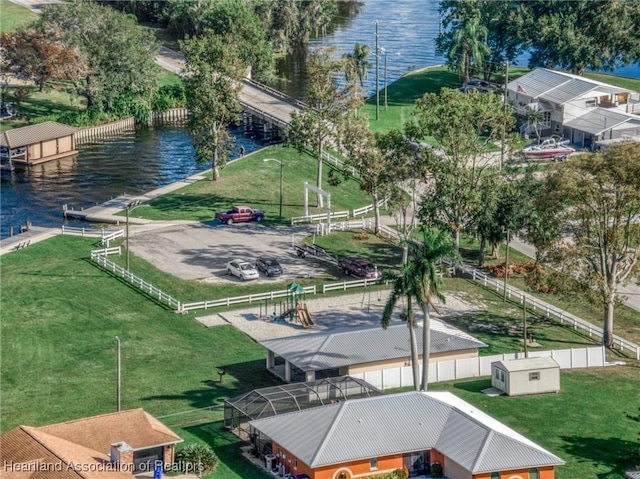 aerial view with a water view