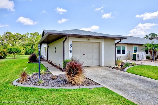 6518 Matanzas Dr, Sebring, FL 33872 - view of front of property with a garage, stucco siding, a front lawn, and driveway