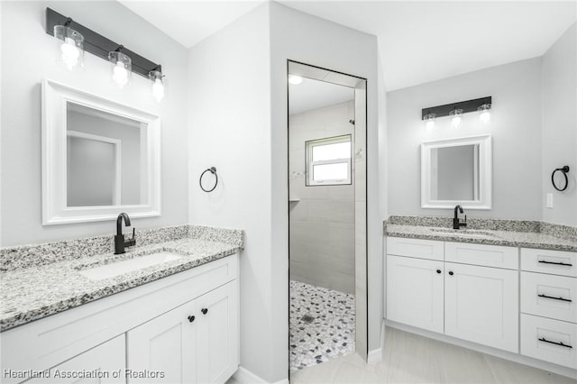 4225 Cooper Dr, Sebring, FL 33872 - bathroom with a tile shower and two vanities