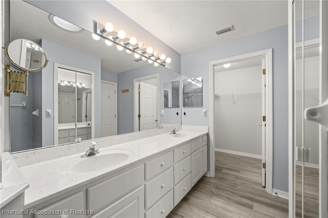 3730 Camry Ct, Sebring, FL 33872 - bathroom with double vanity, wood finished floors, and a walk in closet