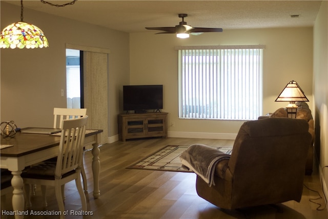 102 Oak St, Lake Placid, FL 33852 - living room featuring wood finished floors, ceiling fan, and baseboards