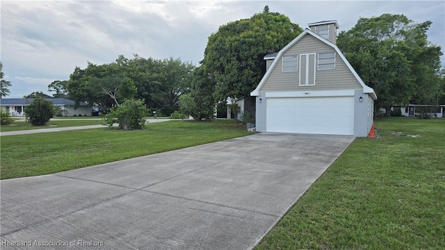 301 Sparrow Ave, Sebring, FL 33870 - view of front facade with a front lawn, concrete driveway, an attached garage, and a chimney