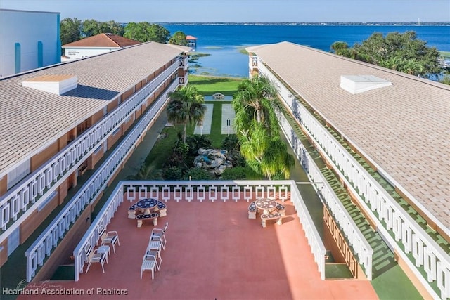 aerial view with a water view