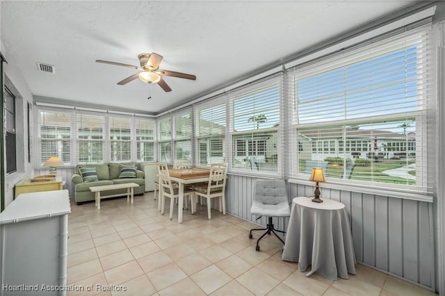 sunroom featuring plenty of natural light and ceiling fan