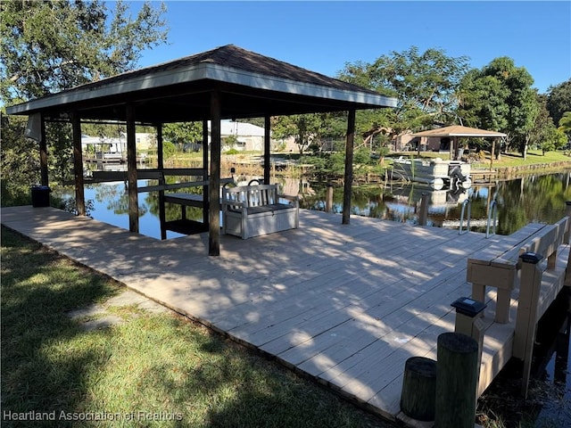 view of dock with a water view