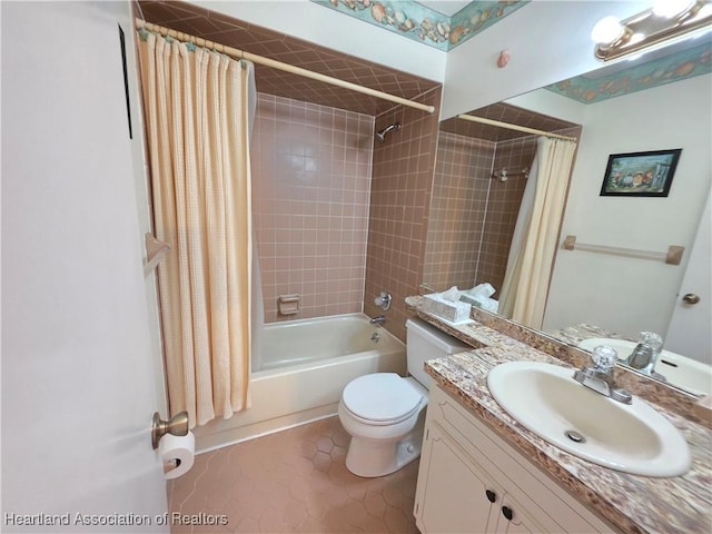 4730 Granada Blvd, Sebring, FL 33872 - bathroom featuring shower / bath combination with curtain, vanity, and tile patterned floors
