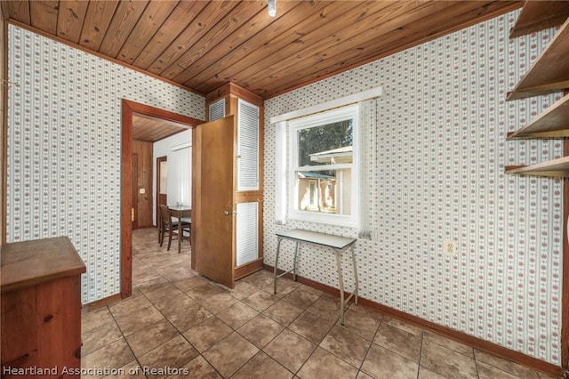 corridor featuring wooden ceiling