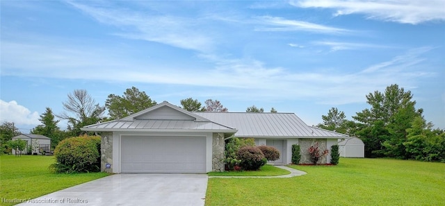 134 Bimini St NE, Lake Placid, FL 33852 - ranch-style house featuring driveway, a front yard, a garage, and stone siding