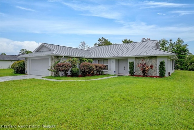 134 Bimini St NE, Lake Placid, FL 33852 - ranch-style home featuring driveway, a garage, a front yard, and a standing seam roof