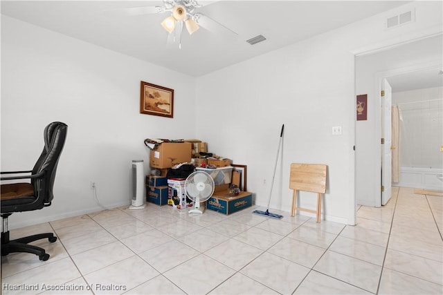 2433 N Highlands Blvd, Avon Park, FL 33825 - office featuring ceiling fan, light tile patterned floors, and baseboards