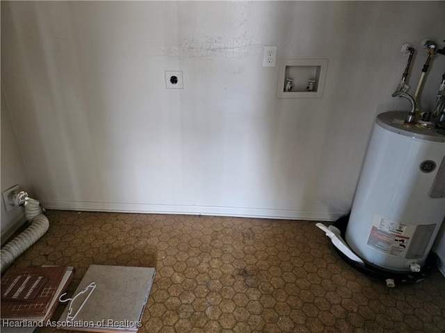 laundry room with washer hookup, electric dryer hookup, and water heater