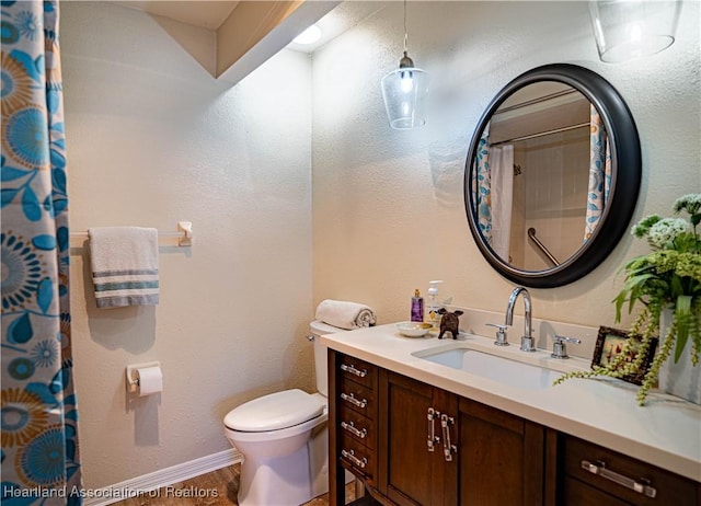 bathroom featuring hardwood / wood-style flooring, vanity, and toilet