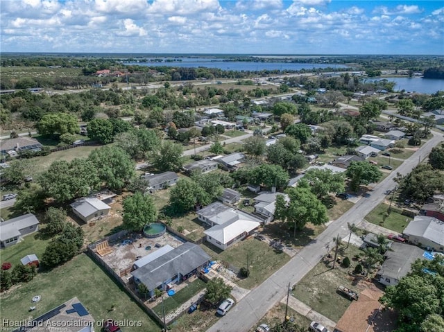 aerial view with a water view