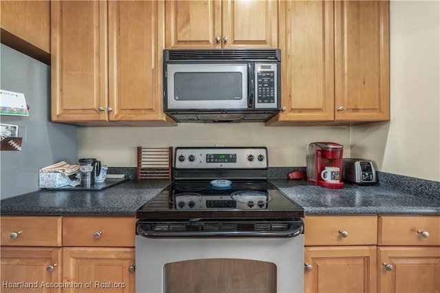 kitchen featuring dark countertops and appliances with stainless steel finishes