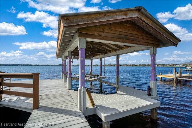 dock area with a water view