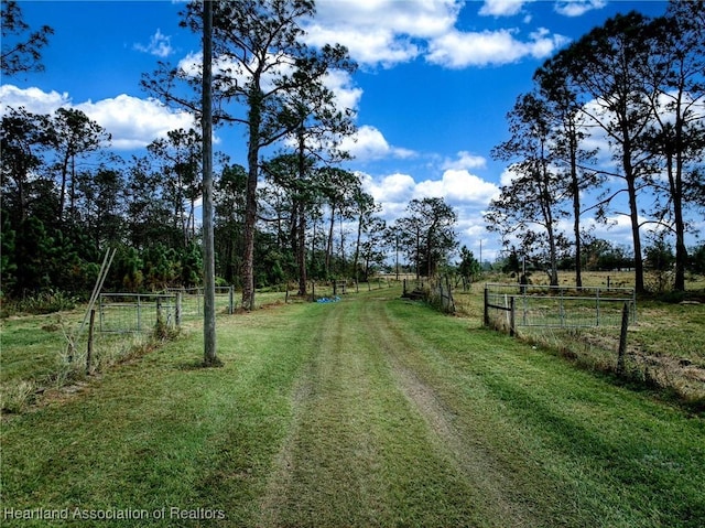 view of yard with a rural view