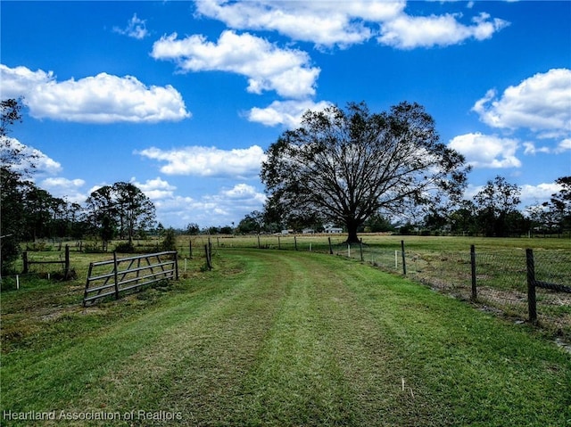 view of yard with a rural view