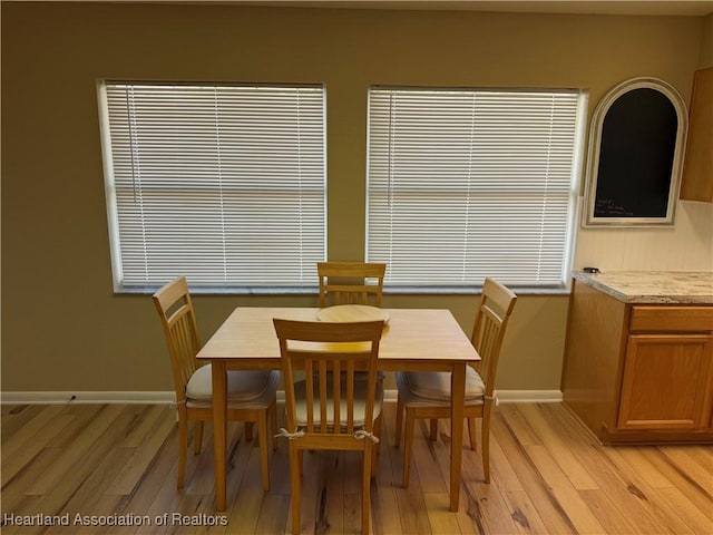 dining space with light wood-type flooring