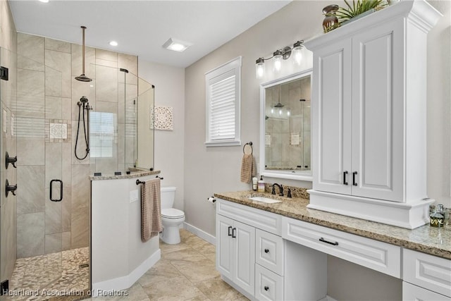 5931 Fig Rd, Sebring, FL 33875 - bathroom with toilet, baseboards, recessed lighting, a shower stall, and vanity