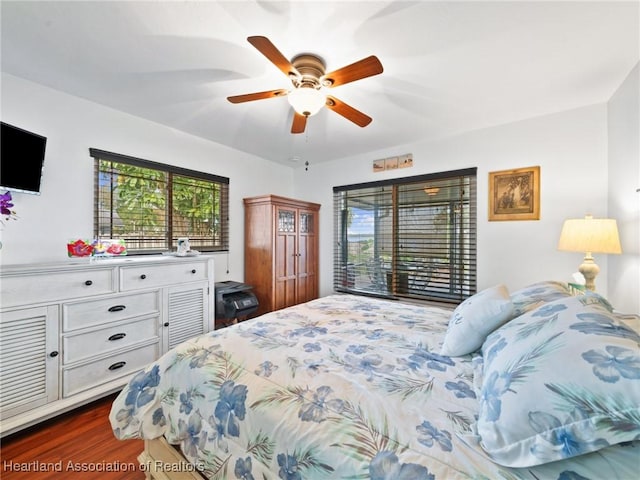 123 Harry Lee Rd, Lake Placid, FL 33852 - bedroom with ceiling fan, dark hardwood / wood-style flooring, and multiple windows