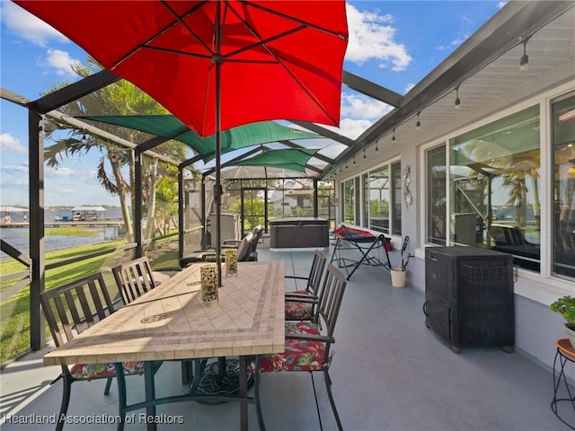 123 Harry Lee Rd, Lake Placid, FL 33852 - view of patio / terrace with a hot tub and glass enclosure