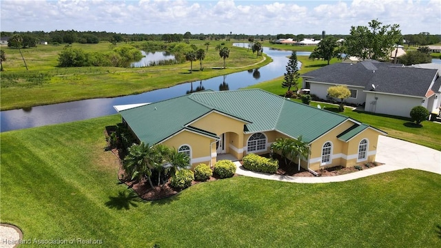 aerial view with a water view