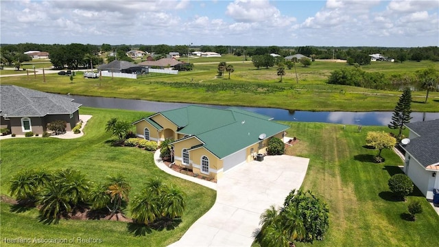 aerial view with a water view