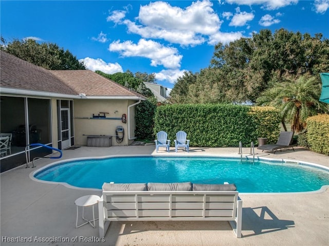 view of swimming pool with a patio area