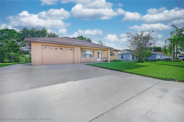 4311 Mandarin Rd, Sebring, FL 33875 - ranch-style home with stucco siding, driveway, a garage, and a front yard