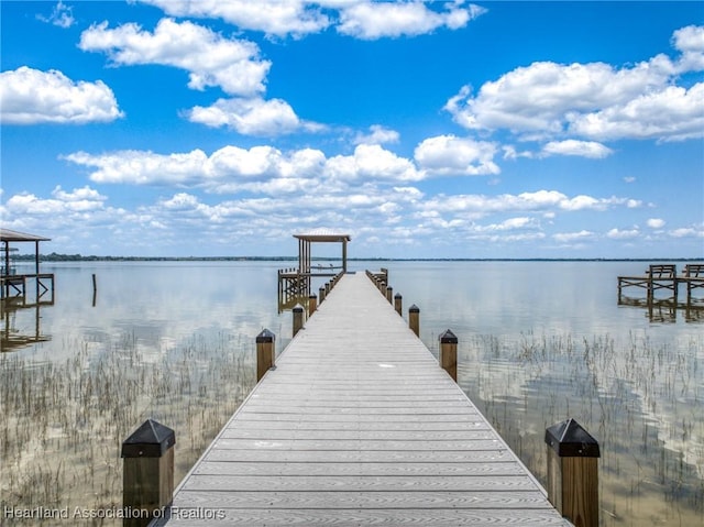 view of dock featuring a water view