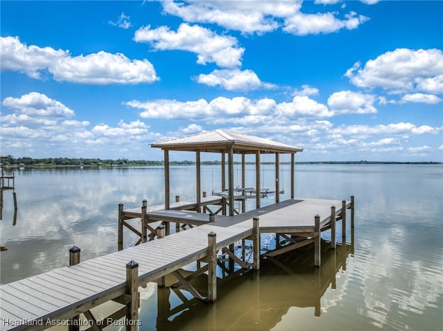 dock area featuring a water view