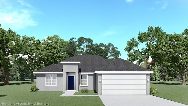 view of front of house featuring a garage and a front lawn