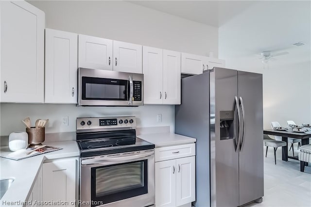 kitchen with light countertops, appliances with stainless steel finishes, and white cabinets