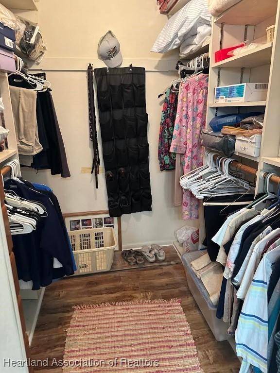 spacious closet with dark wood-type flooring